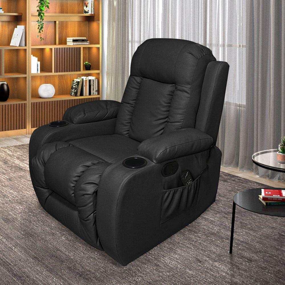 Poltrona Do Papai Com Massagem E Aquecimento Reclinável Miami Balanço Giratória Preto G31 Encantum - 1