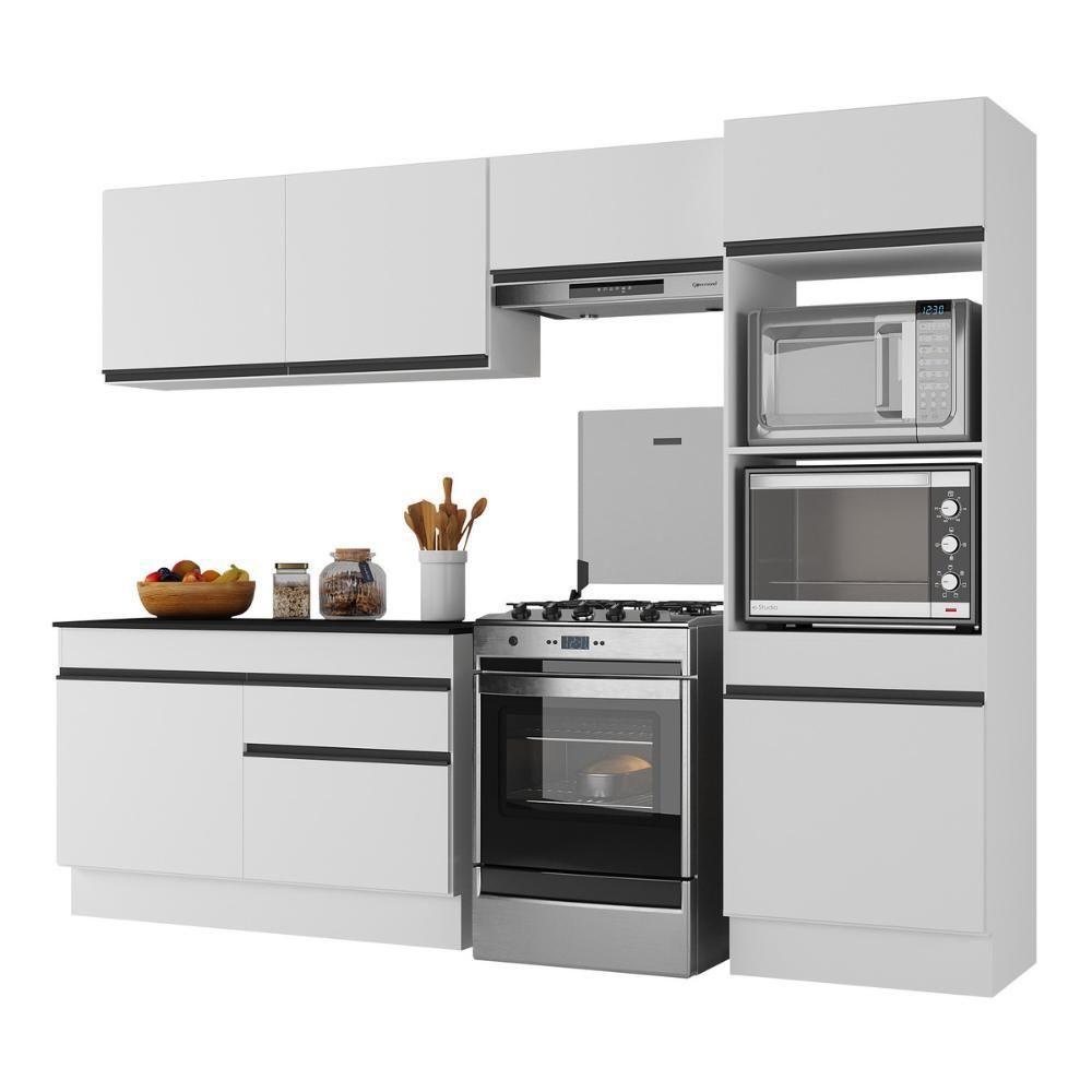 Armário De Cozinha Compacta 4 Peças Com Rodapé Mp2193 Made Multimóveis Branco/preto Branco/preto - 1