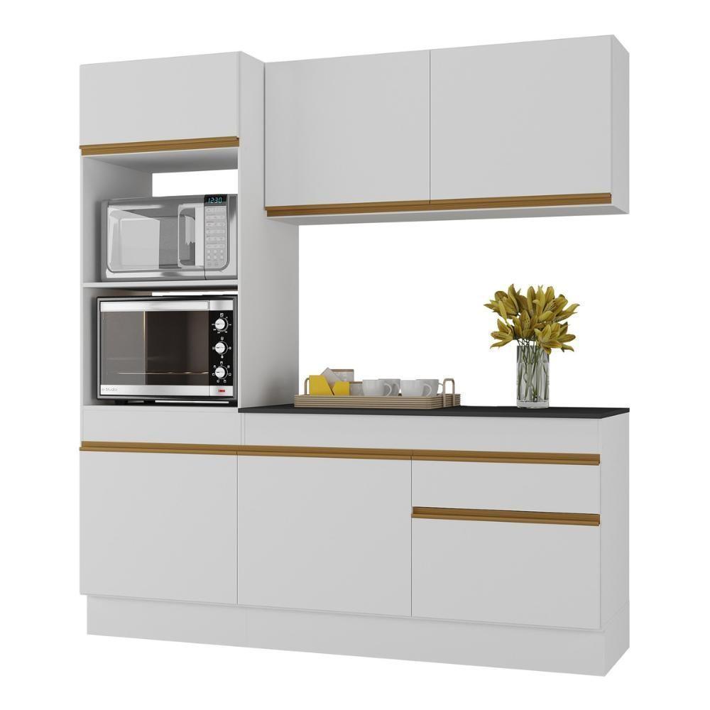 Armário De Cozinha Compacta 3 Peças Com Rodapé Mp2177 Made Multimóveis Branco/dourado Branco/dourado - 1