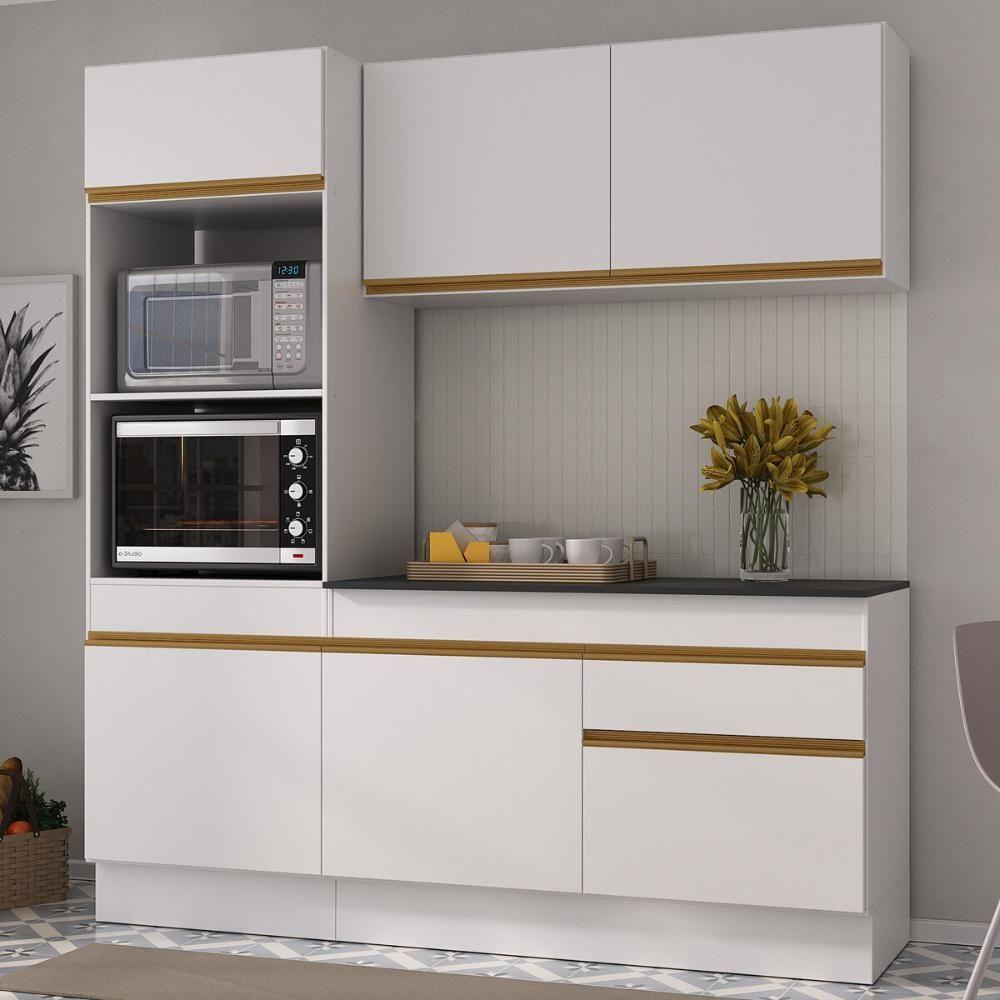 Armário De Cozinha Compacta 3 Peças Com Rodapé Mp2177 Made Multimóveis Branco/dourado Branco/dourado - 3