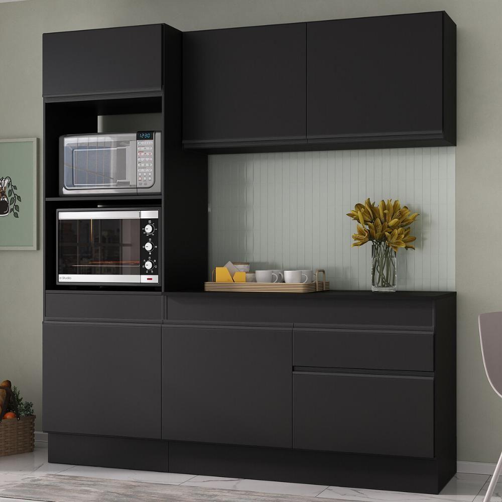 Armário De Cozinha Compacta 3 Peças Com Rodapé Mp2177 Made Multimóveis Preto Preto - 3