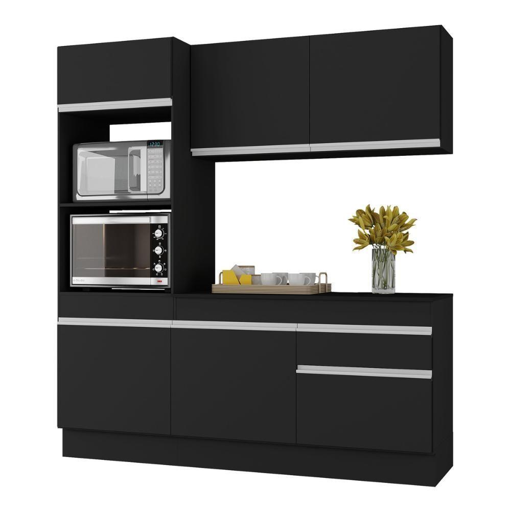 Armário De Cozinha Compacta 3 Peças Com Rodapé Mp2177 Made Multimóveis Preto/branco Preto/branco - 1