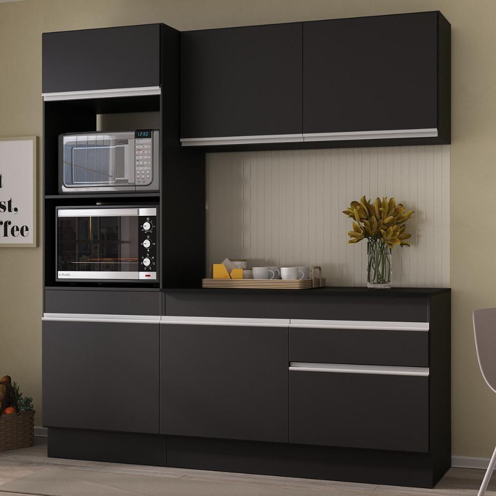 Armário De Cozinha Compacta 3 Peças Com Rodapé Mp2177 Made Multimóveis Preto/branco Preto/branco - 3