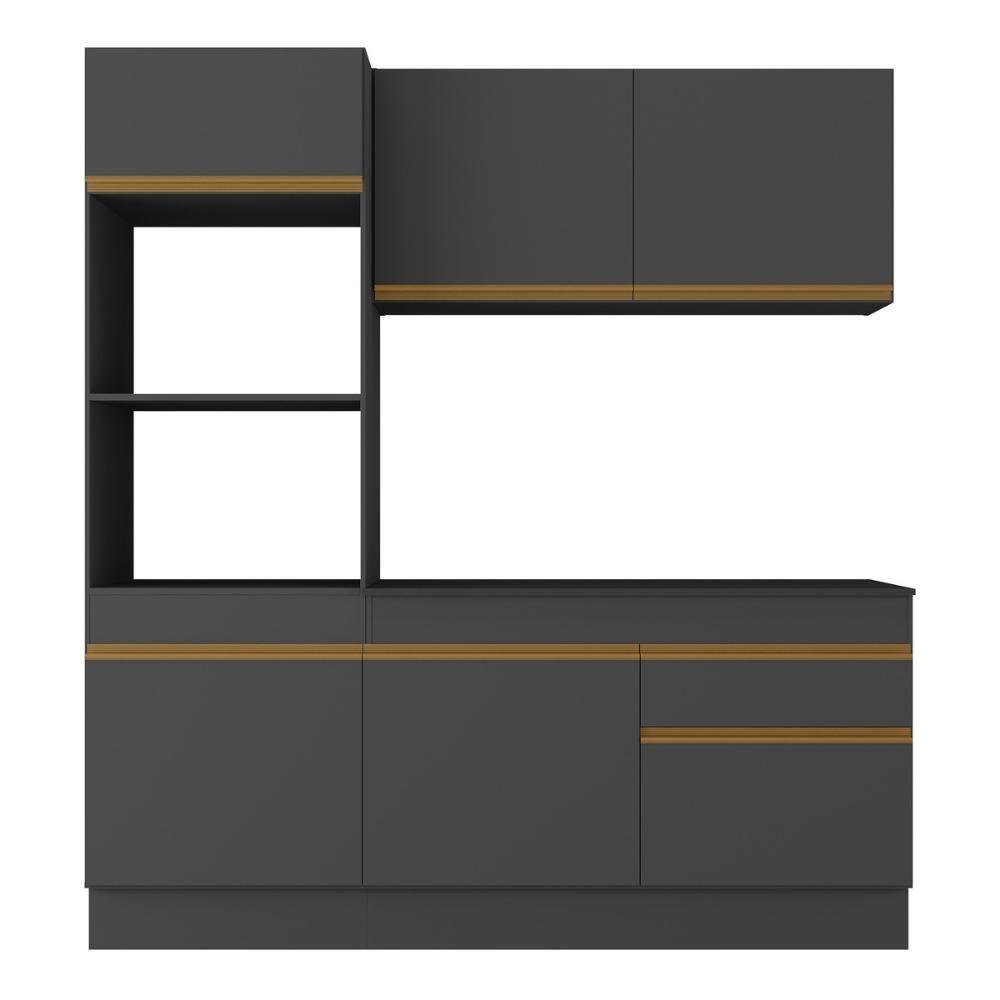 Armário De Cozinha Compacta 3 Peças Com Rodapé Mp2177 Made Multimóveis Preto/dourado Preto/dourado - 5