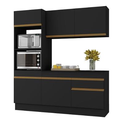Armário De Cozinha Compacta 3 Peças Com Rodapé Mp2177 Made Multimóveis Preto/dourado Preto/dourado