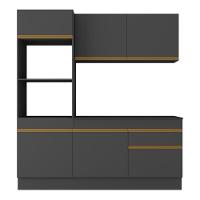 Armário De Cozinha Compacta 3 Peças Com Rodapé Mp2177 Made Multimóveis Preto/dourado Preto/dourado - 5