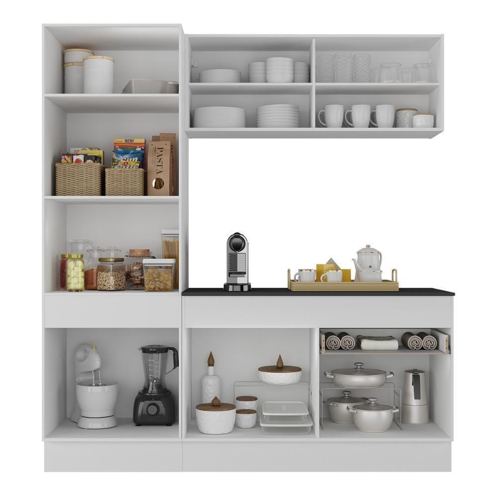Armário De Cozinha Compacta 3 Peças Com Rodapé Mp2179 Made Multimóveis Branco/dourado Branco/dourado - 2