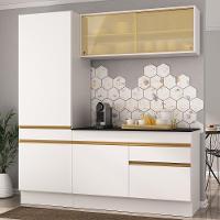Armário De Cozinha Compacta 3 Peças Com Rodapé Mp2179 Made Multimóveis Branco/dourado Branco/dourado