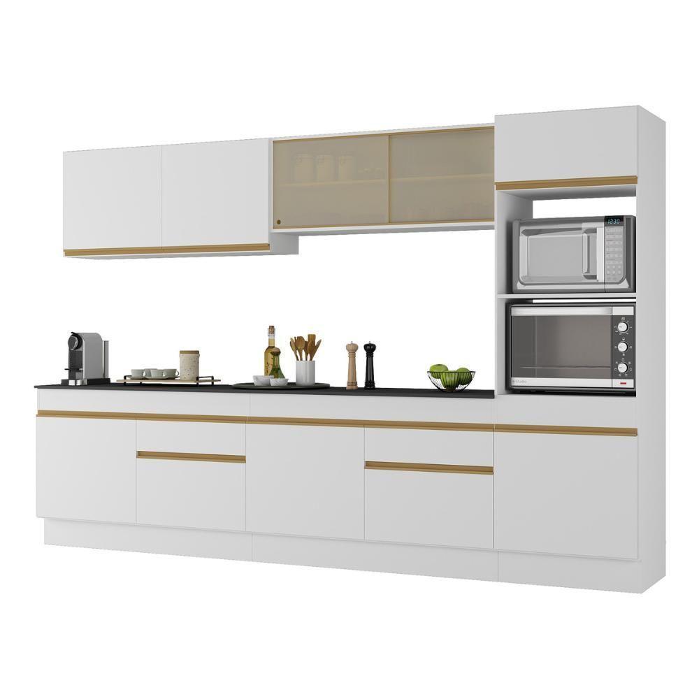 Armário De Cozinha Completa 5 Peças Com Rodapé Mp2175 Made Multimóveis Branco/dourado Branco/dourado - 1