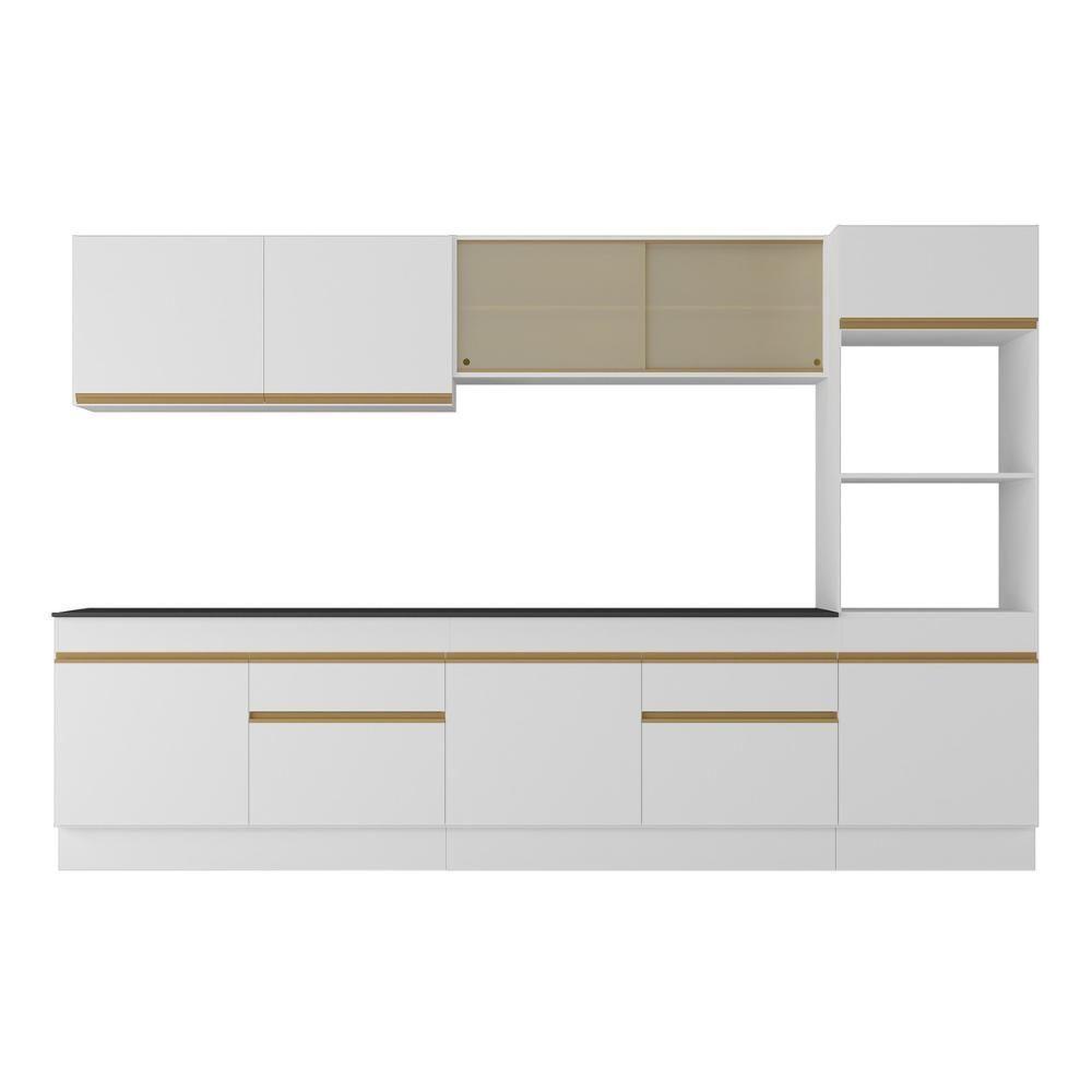 Armário De Cozinha Completa 5 Peças Com Rodapé Mp2175 Made Multimóveis Branco/dourado Branco/dourado - 5