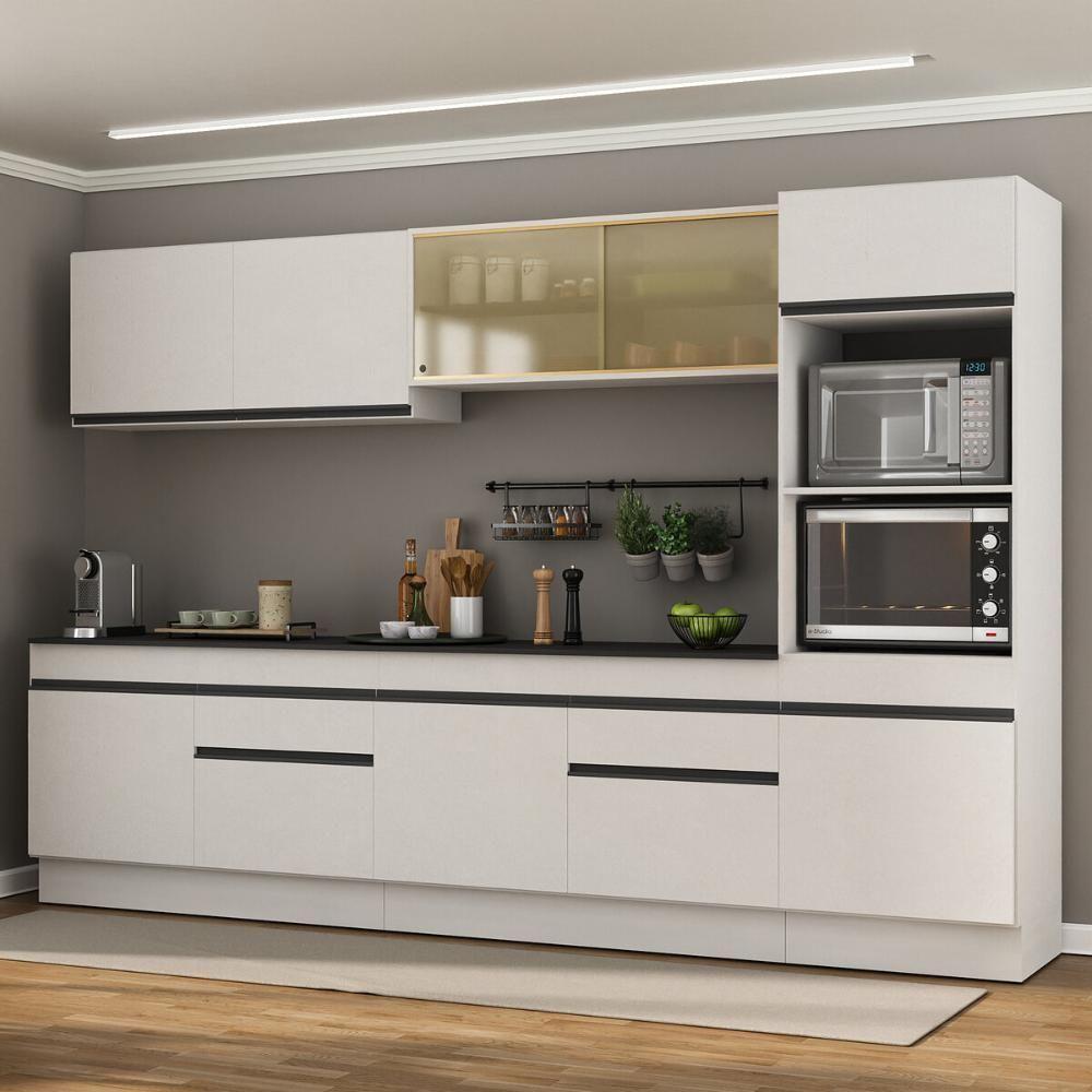 Armário De Cozinha Completa 5 Peças Com Rodapé Mp2175 Made Multimóveis Branco/preto Branco/preto - 3