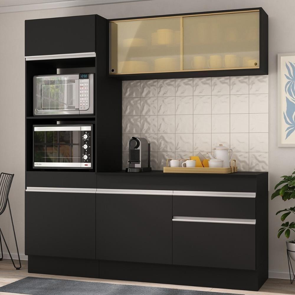 Armário De Cozinha Compacta 3 Peças Com Rodapé Mp2178 Made Multimóveis Preto/branco Preto/branco - 2