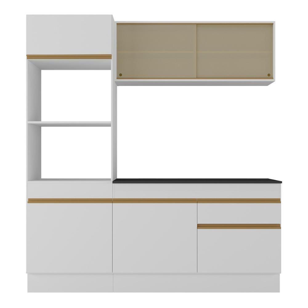 Armário De Cozinha Compacta 3 Peças Com Rodapé Mp2178 Made Multimóveis Branco/dourado Branco/dourado - 5