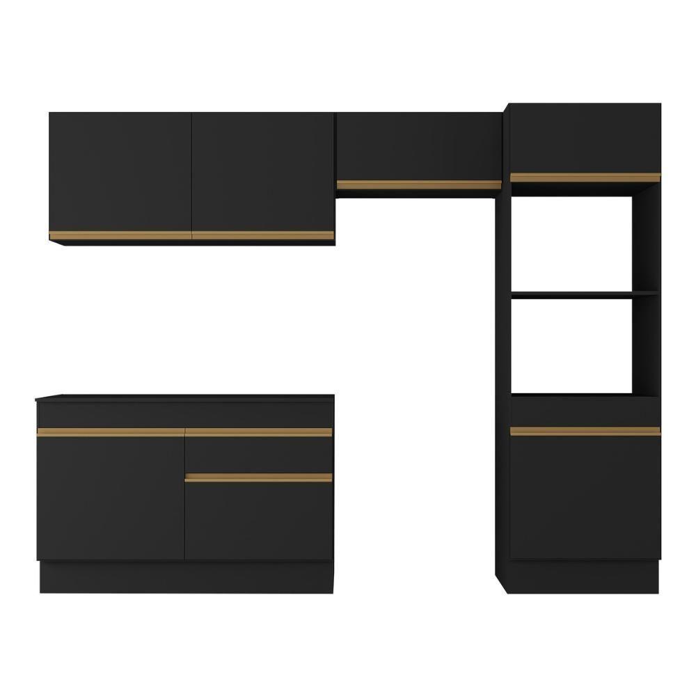 Armário De Cozinha Compacta 4 Peças Com Rodapé Mp2193 Made Multimóveis Preto/dourado Preto/dourado - 5