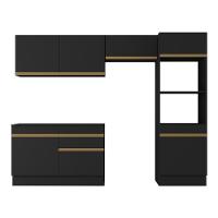 Armário De Cozinha Compacta 4 Peças Com Rodapé Mp2193 Made Multimóveis Preto/dourado Preto/dourado - 5