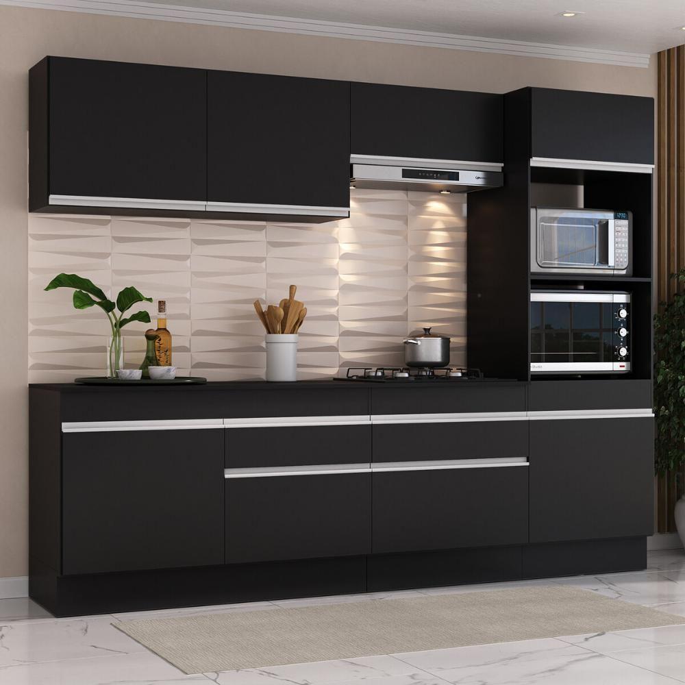 Armário De Cozinha Completa 5 Peças Com Rodapé Mp2180 Made Multimóveis Preto/branco Preto/branco - 2