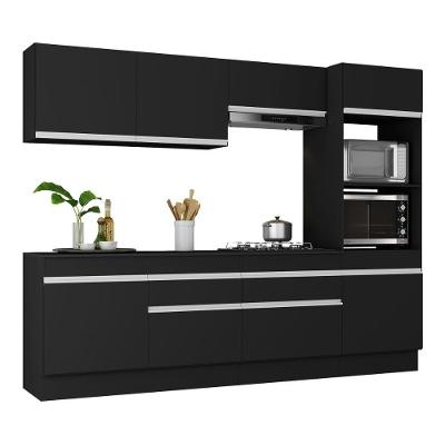 Armário de Cozinha Completa 5 Peças Mp2180 8 Portas 2 Gavetas MDP Preto Multimóveis
