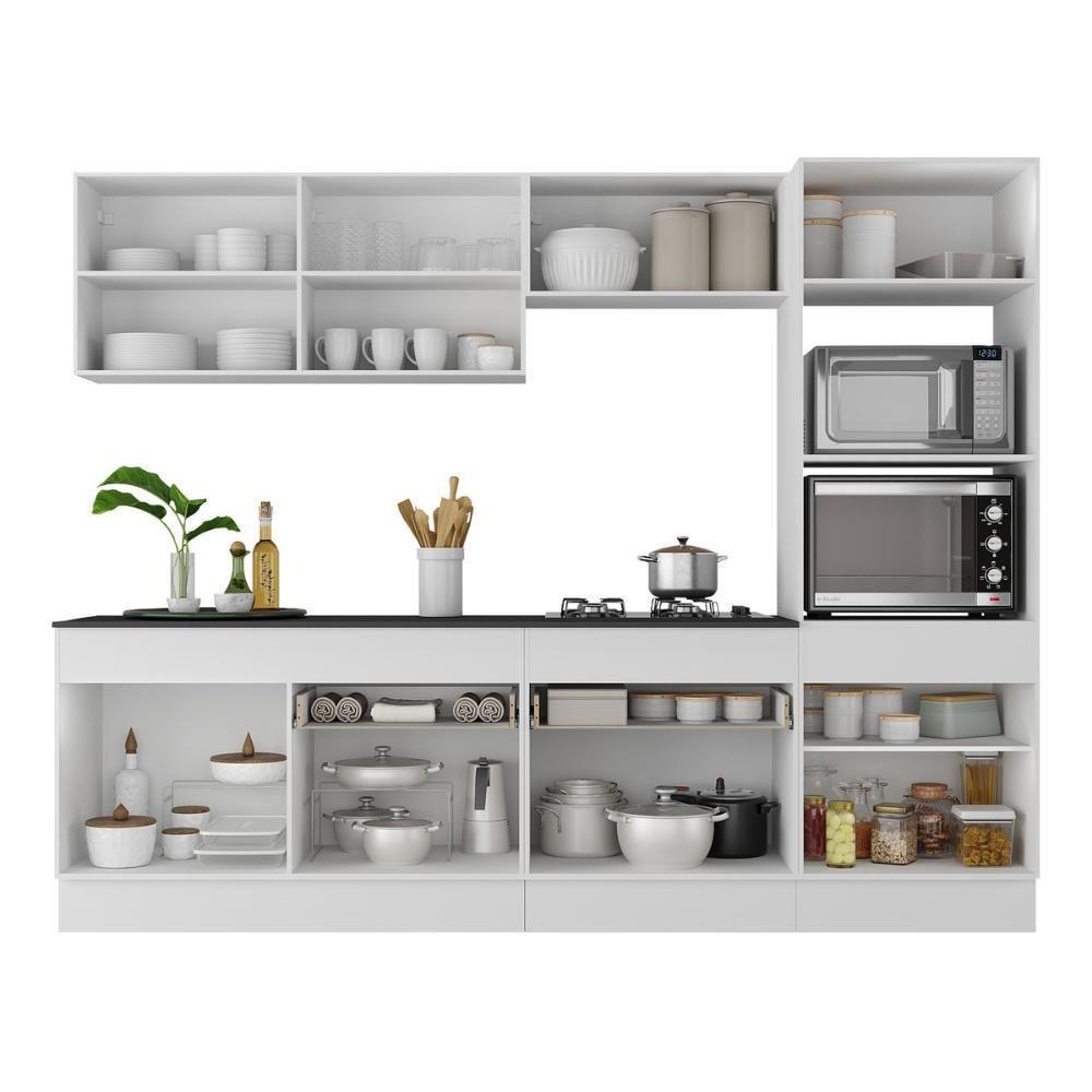 Armário De Cozinha Completa 5 Peças Com Rodapé Mp2180 Made Multimóveis Branco/preto Branco/preto - 4
