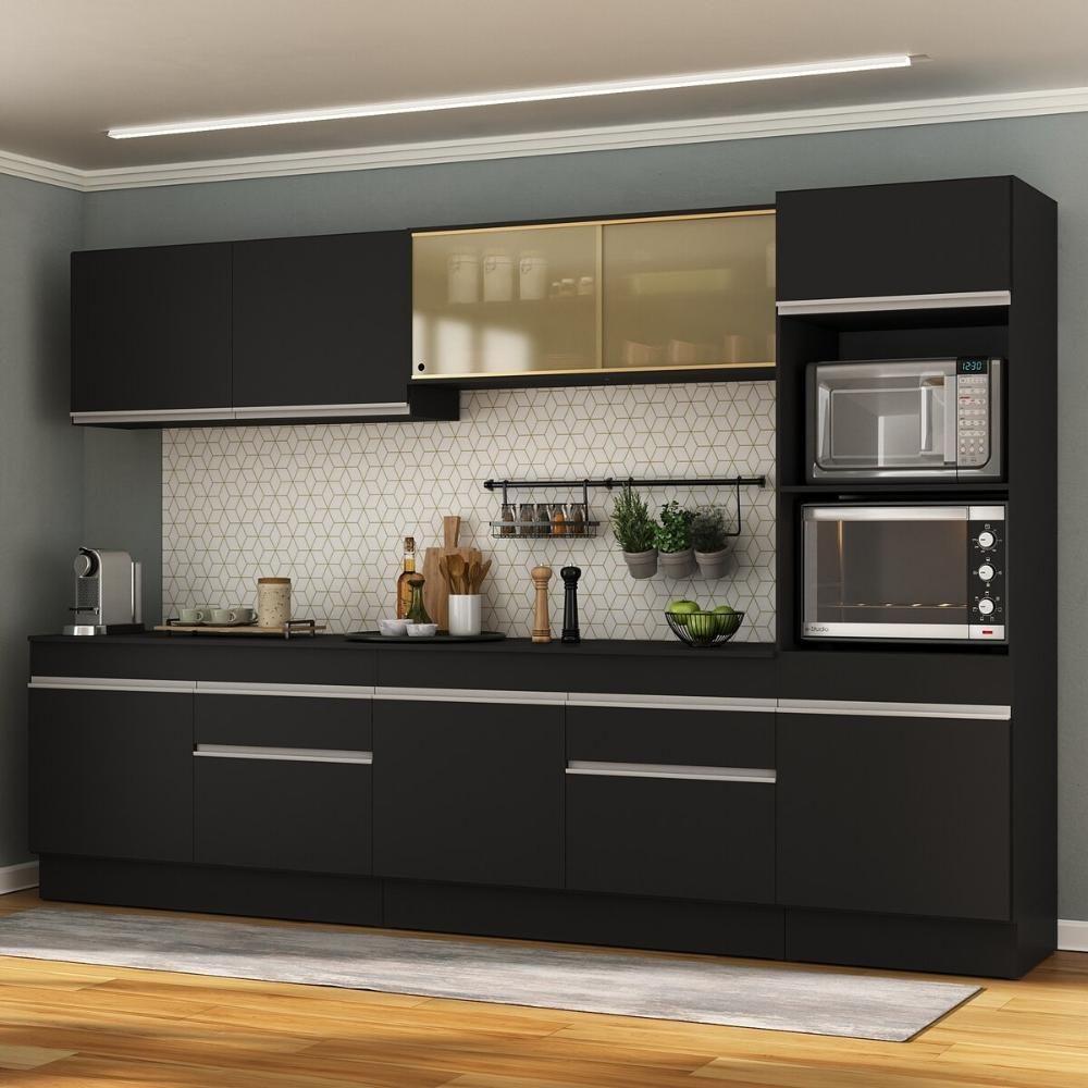 Armário De Cozinha Completa 5 Peças Com Rodapé Mp2175 Made Multimóveis Preto/branco Preto/branco - 2