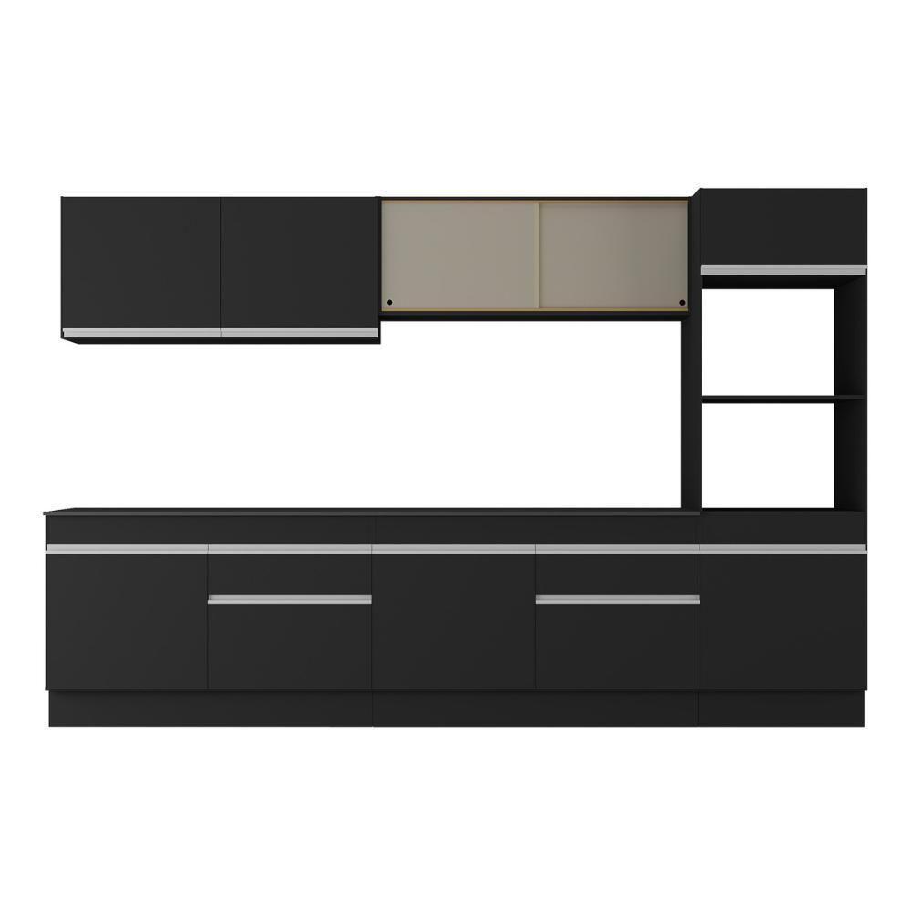 Armário De Cozinha Completa 5 Peças Com Rodapé Mp2175 Made Multimóveis Preto/branco Preto/branco - 5