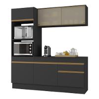 Armário De Cozinha Compacta 3 Peças Com Rodapé Mp2178 Made Multimóveis Preto/dourado Preto/dourado - 1