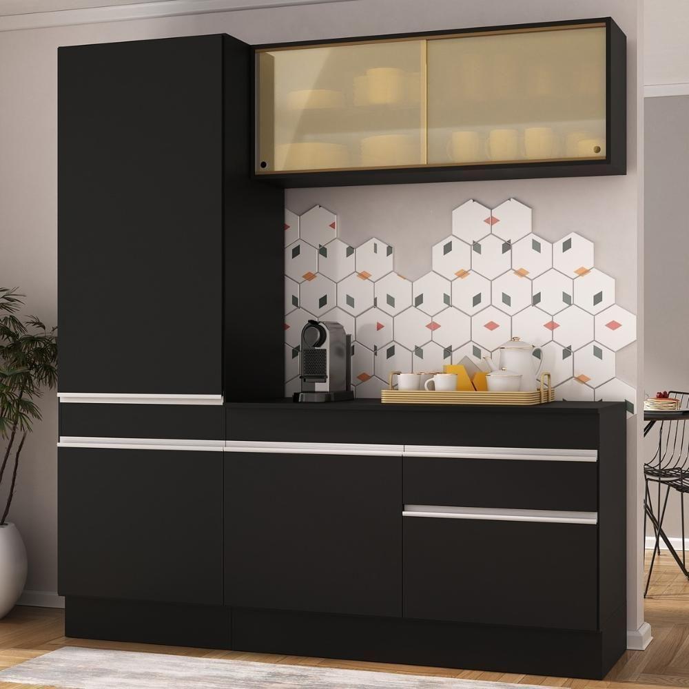 Armário De Cozinha Compacta 3 Peças Com Rodapé Mp2179 Made Multimóveis Preto/branco Preto/branco - 3
