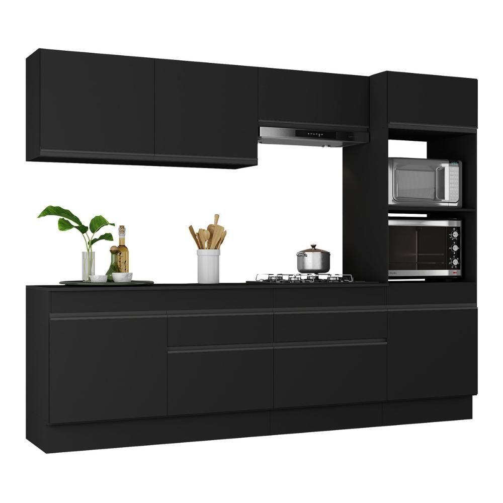 Armário De Cozinha Completa 5 Peças Com Rodapé Mp2180 Made Multimóveis Preto Preto - 1
