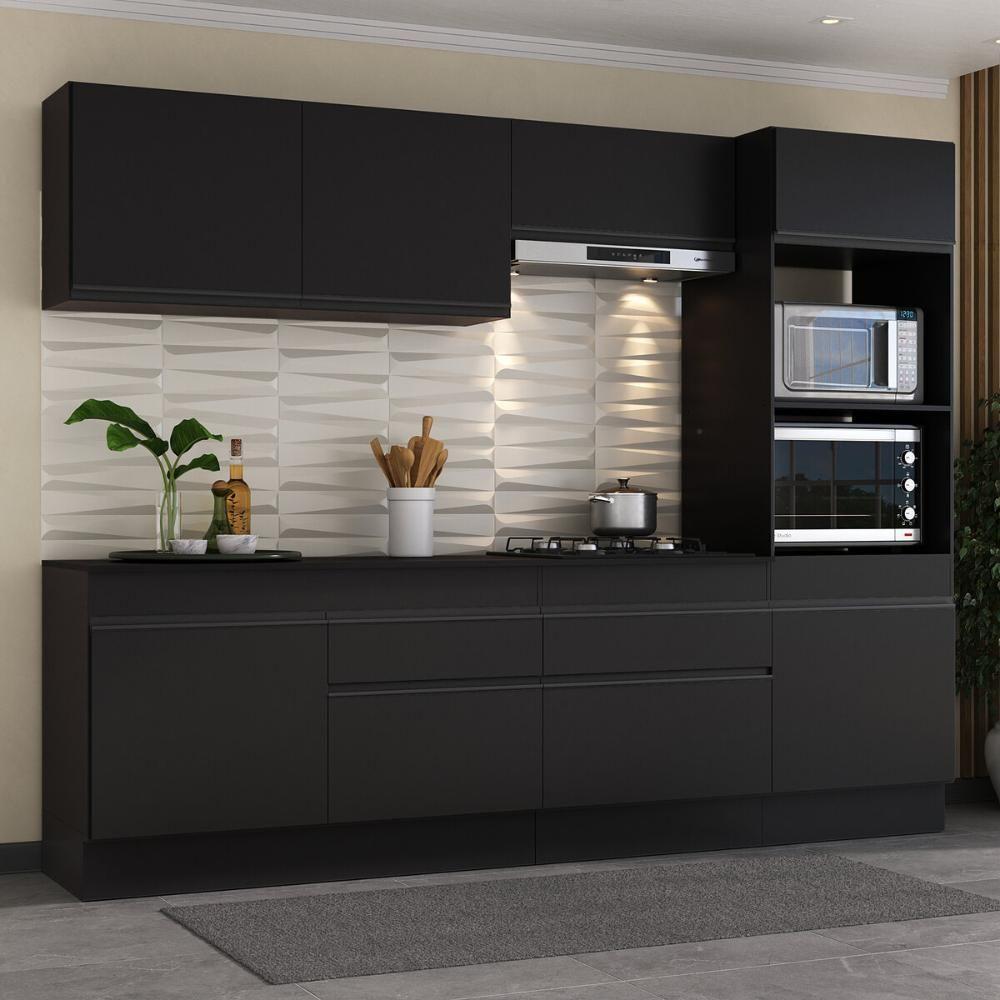 Armário De Cozinha Completa 5 Peças Com Rodapé Mp2180 Made Multimóveis Preto Preto - 3