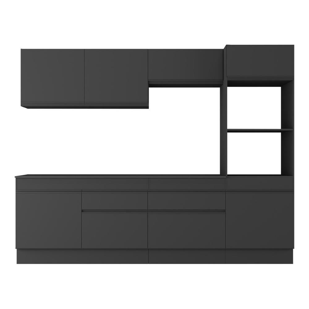 Armário De Cozinha Completa 5 Peças Com Rodapé Mp2180 Made Multimóveis Preto Preto - 5