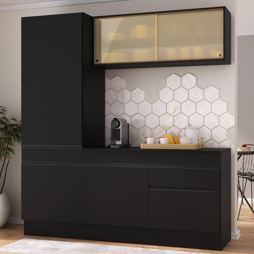 Armário De Cozinha Compacta 3 Peças Com Rodapé Mp2179 Made Multimóveis Preto Preto - 3