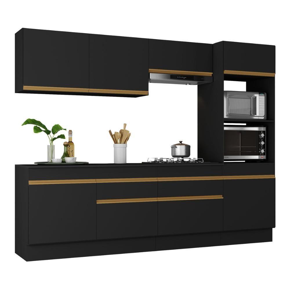 Armário De Cozinha Completa 5 Peças Com Rodapé Mp2180 Made Multimóveis Preto/dourado Preto/dourado - 1