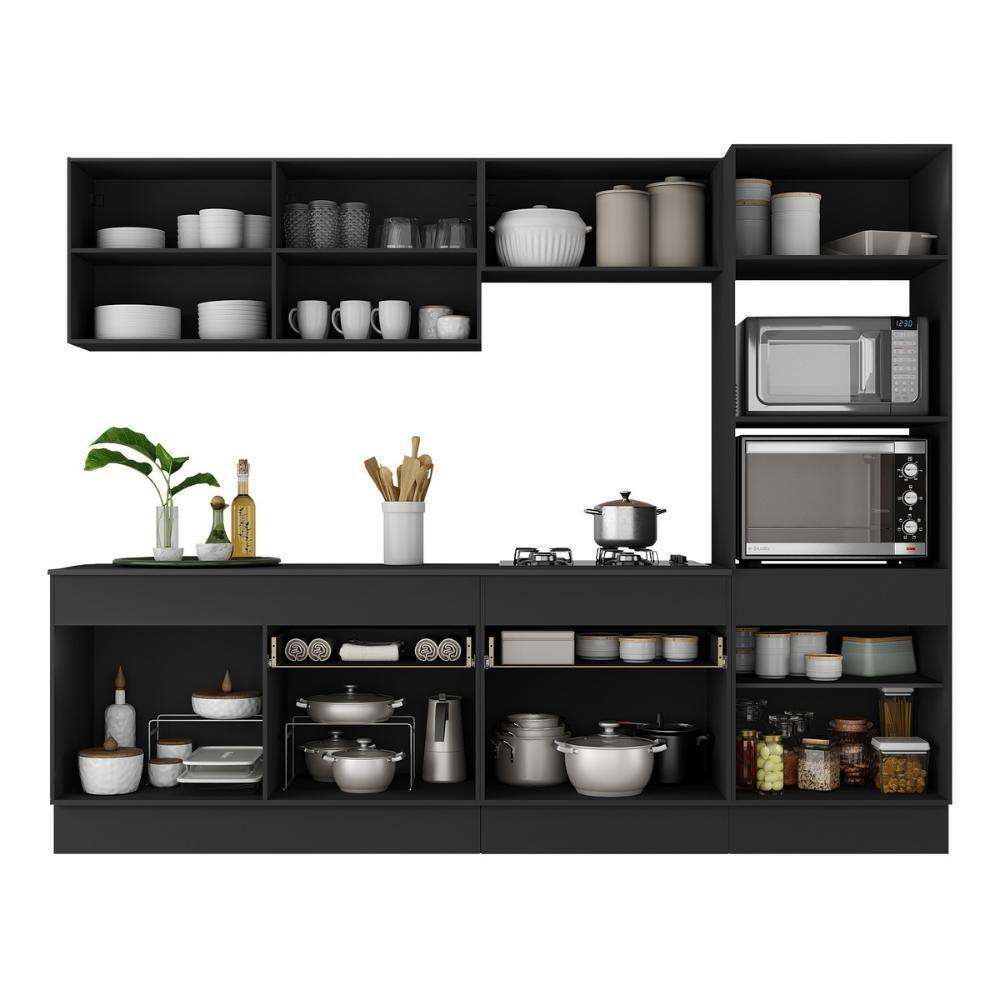 Armário De Cozinha Completa 5 Peças Com Rodapé Mp2180 Made Multimóveis Preto/dourado Preto/dourado - 4