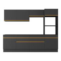 Armário De Cozinha Completa 5 Peças Com Rodapé Mp2180 Made Multimóveis Preto/dourado Preto/dourado - 5