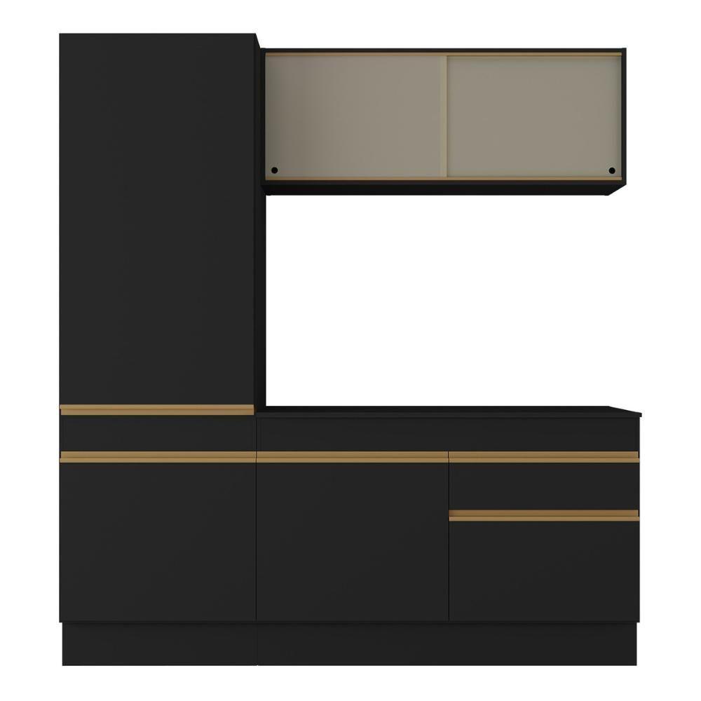 Armário De Cozinha Compacta 3 Peças Com Rodapé Mp2179 Made Multimóveis Preto/dourado Preto/dourado - 5
