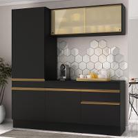 Armário De Cozinha Compacta 3 Peças Com Rodapé Mp2179 Made Multimóveis Preto/dourado Preto/dourado - 2