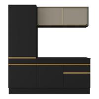 Armário De Cozinha Compacta 3 Peças Com Rodapé Mp2179 Made Multimóveis Preto/dourado Preto/dourado - 5
