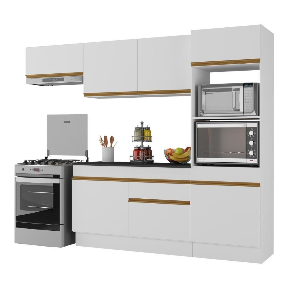 Armário De Cozinha Compacta 4 Peças Com Rodapé Mp2176 Made Multimóveis Branco/dourado Branco/dourado - 1