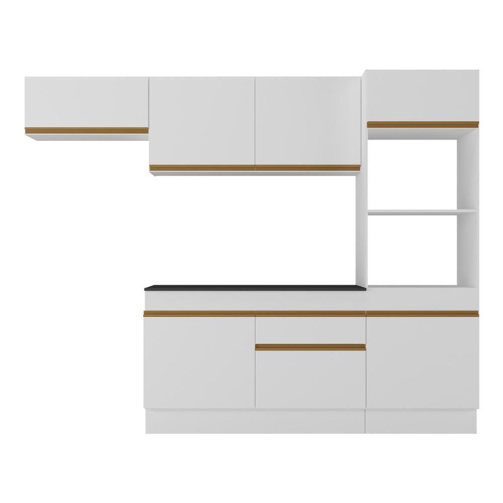 Armário De Cozinha Compacta 4 Peças Com Rodapé Mp2176 Made Multimóveis Branco/dourado Branco/dourado - 5