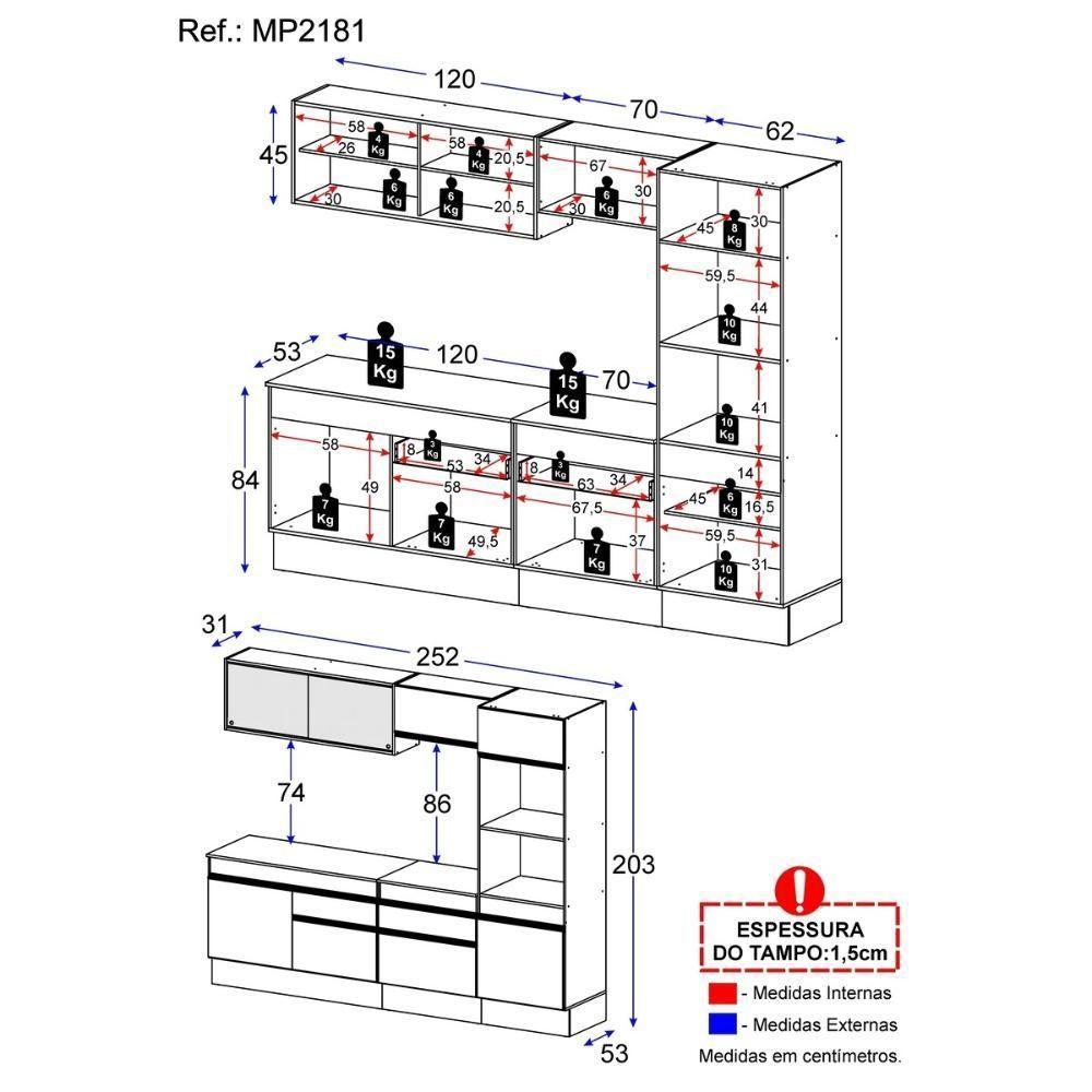Armário De Cozinha Completa 5 Peças Com Rodapé Mp2181 Made Multimóveis Branco Branco - 4