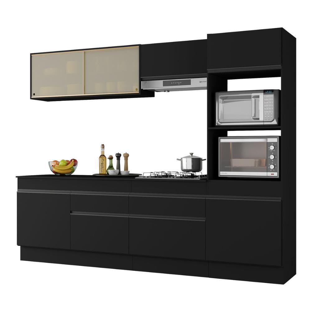 Armário De Cozinha Completa 5 Peças Com Rodapé Mp2181 Made Multimóveis Preto Preto - 1