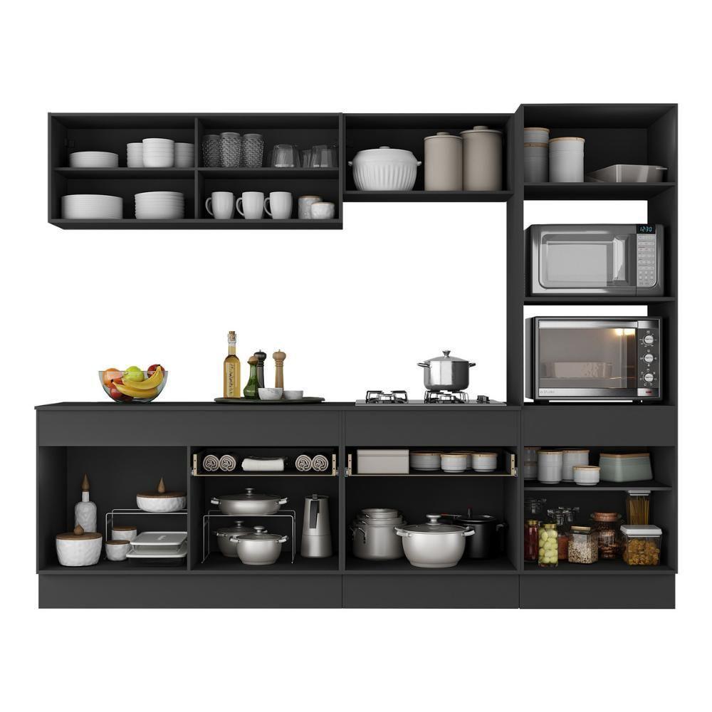 Armário De Cozinha Completa 5 Peças Com Rodapé Mp2181 Made Multimóveis Preto Preto - 2