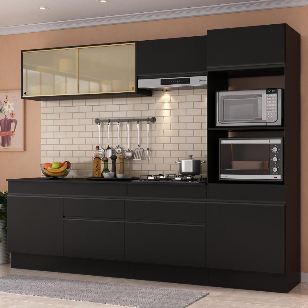 Armário De Cozinha Completa 5 Peças Com Rodapé Mp2181 Made Multimóveis Preto Preto - 3