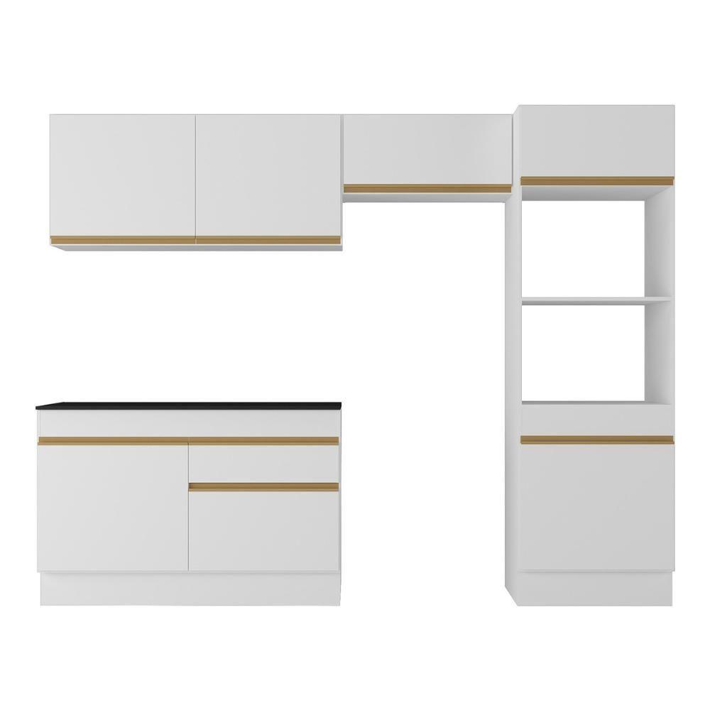 Armário De Cozinha Compacta 4 Peças Com Rodapé Mp2193 Made Multimóveis Branco/dourado Branco/dourado - 5