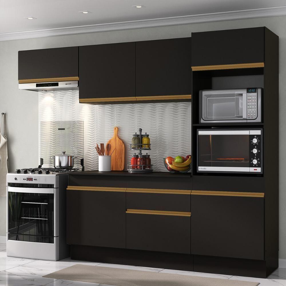 Armário De Cozinha Compacta 4 Peças Com Rodapé Mp2176 Made Multimóveis Preto/dourado Preto/dourado - 2