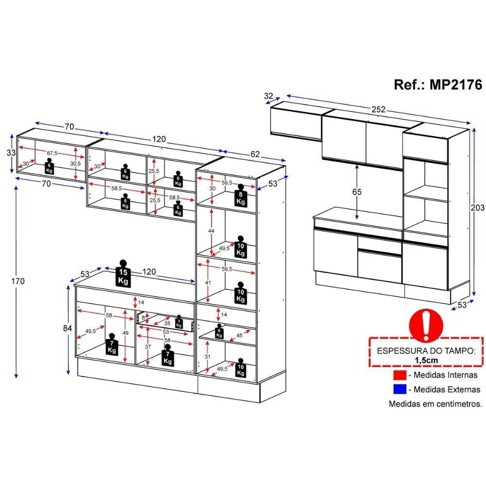 Armário De Cozinha Compacta 4 Peças Com Rodapé Mp2176 Made Multimóveis Preto/dourado Preto/dourado - 4
