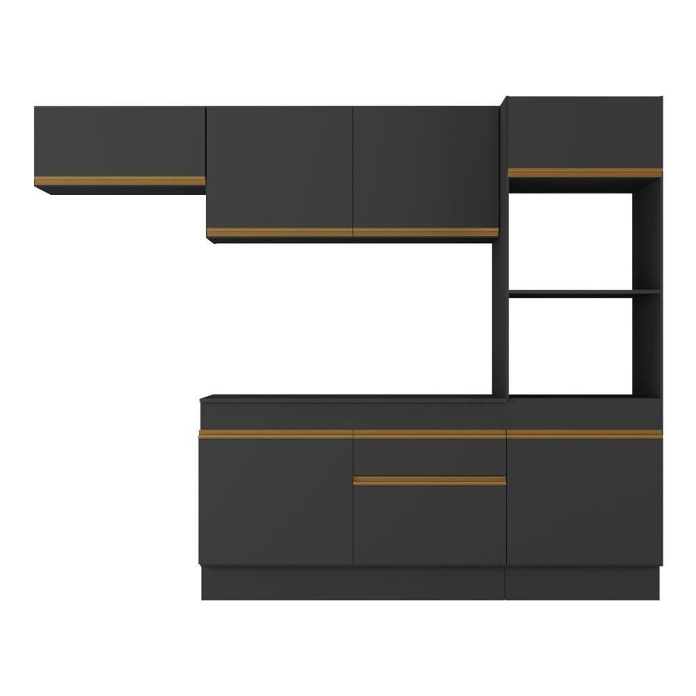 Armário De Cozinha Compacta 4 Peças Com Rodapé Mp2176 Made Multimóveis Preto/dourado Preto/dourado - 5