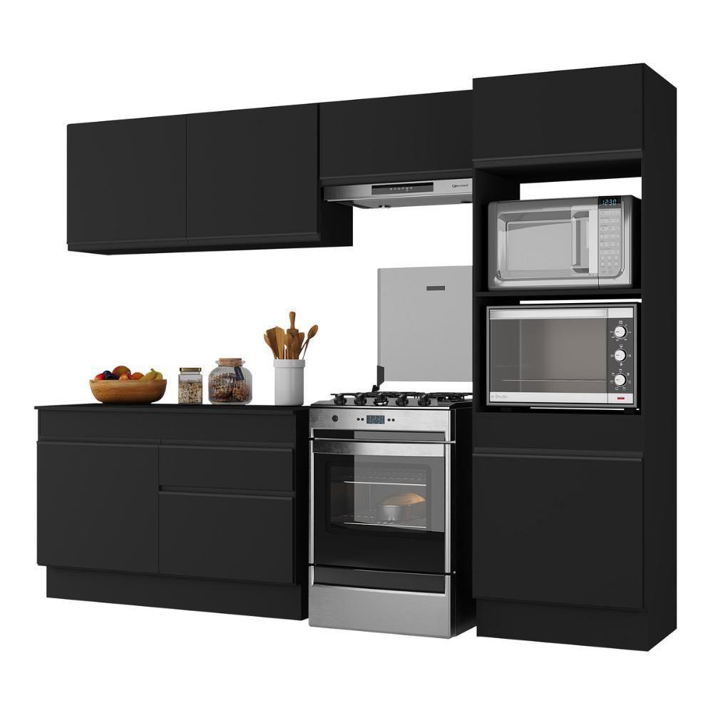 Armário De Cozinha Compacta 4 Peças Com Rodapé Mp2193 Made Multimóveis Preto Preto - 1