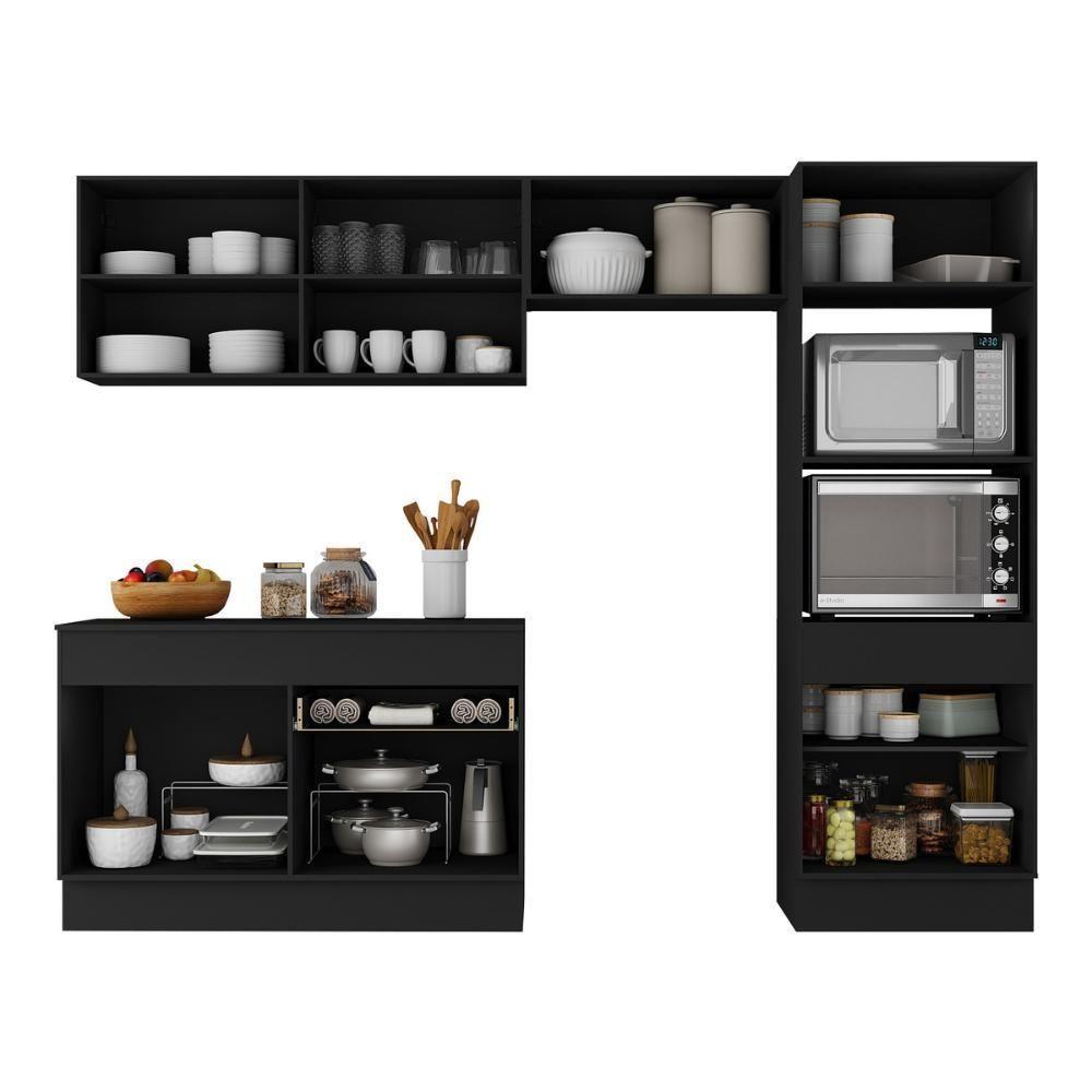Armário De Cozinha Compacta 4 Peças Com Rodapé Mp2193 Made Multimóveis Preto Preto - 2
