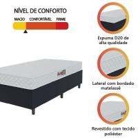 Cama Box Colchão Solteiro Espuma D20 Malibu 88x188x50cm Branco / Preto Hellen Preto