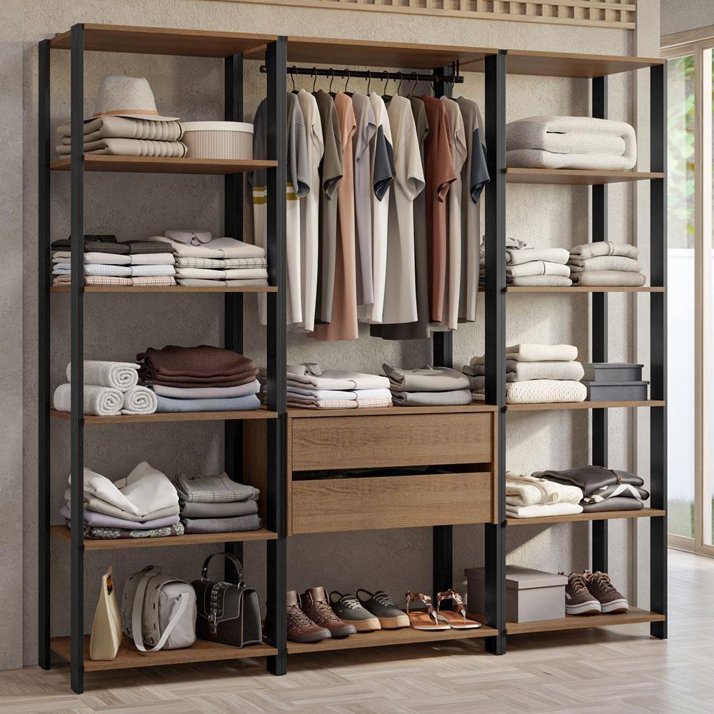 Guarda-roupa Closet Modulado Valencia 2 Gavetas 188cm Rustic/preto Madesa 01 Rustic/preto - 1